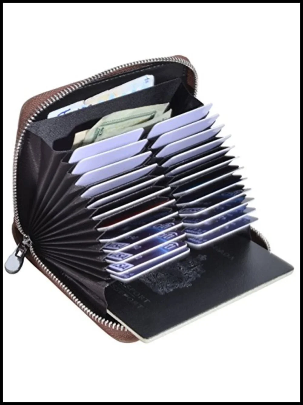 Genuine Leather RFID Blocking Passport Wallet Card Holder Case, 24 Slots,